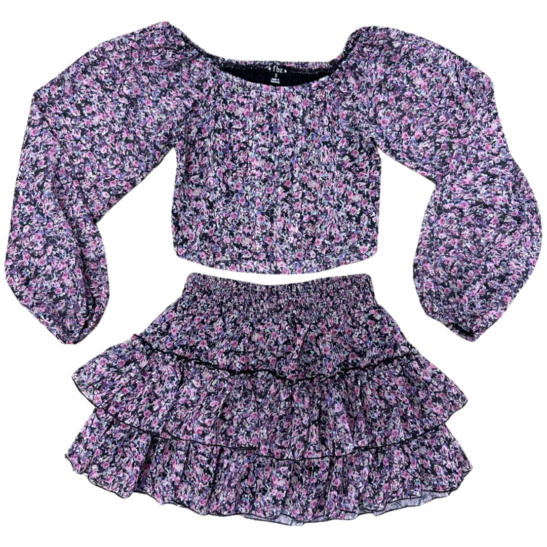 FBZ Purple Floral Chiffon Skirt