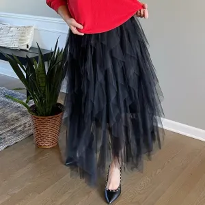 Feathery Tulle Skirt - Black