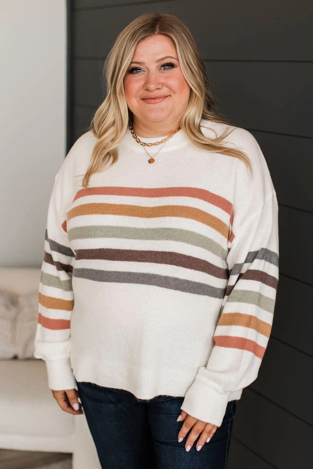 Feeling Adored Striped Knit Sweater- Off-White