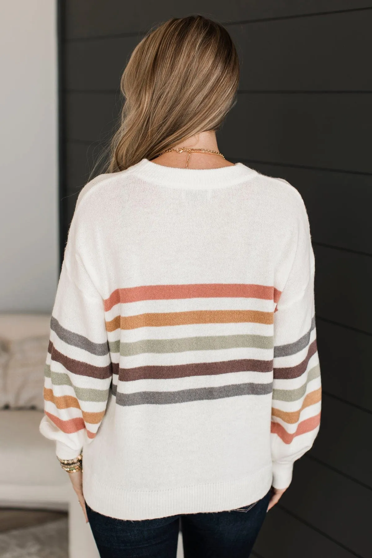 Feeling Adored Striped Knit Sweater- Off-White