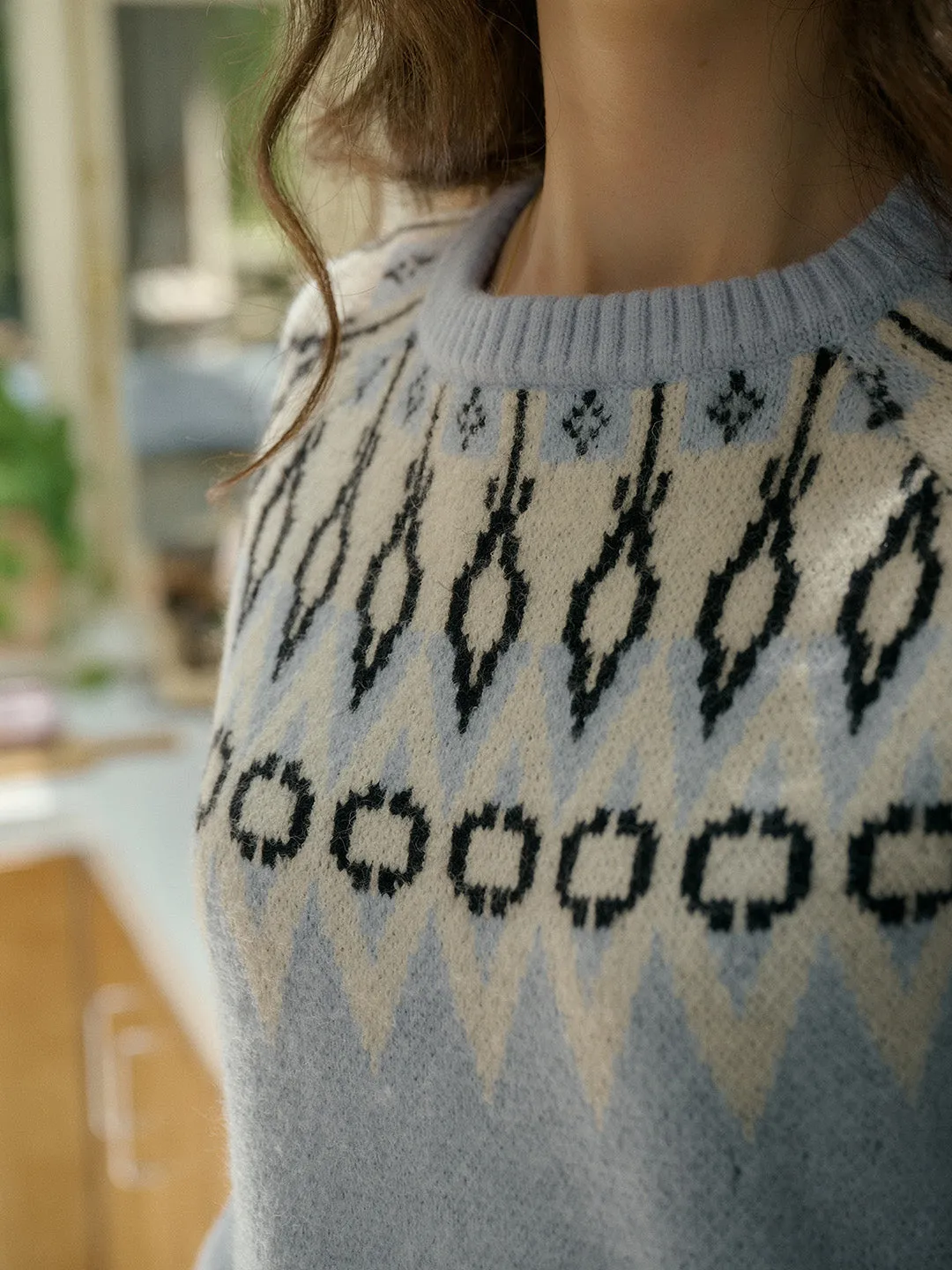 【Final Sale】Natasha Round Neck Embroidery Colour Clash Pullover Sweater