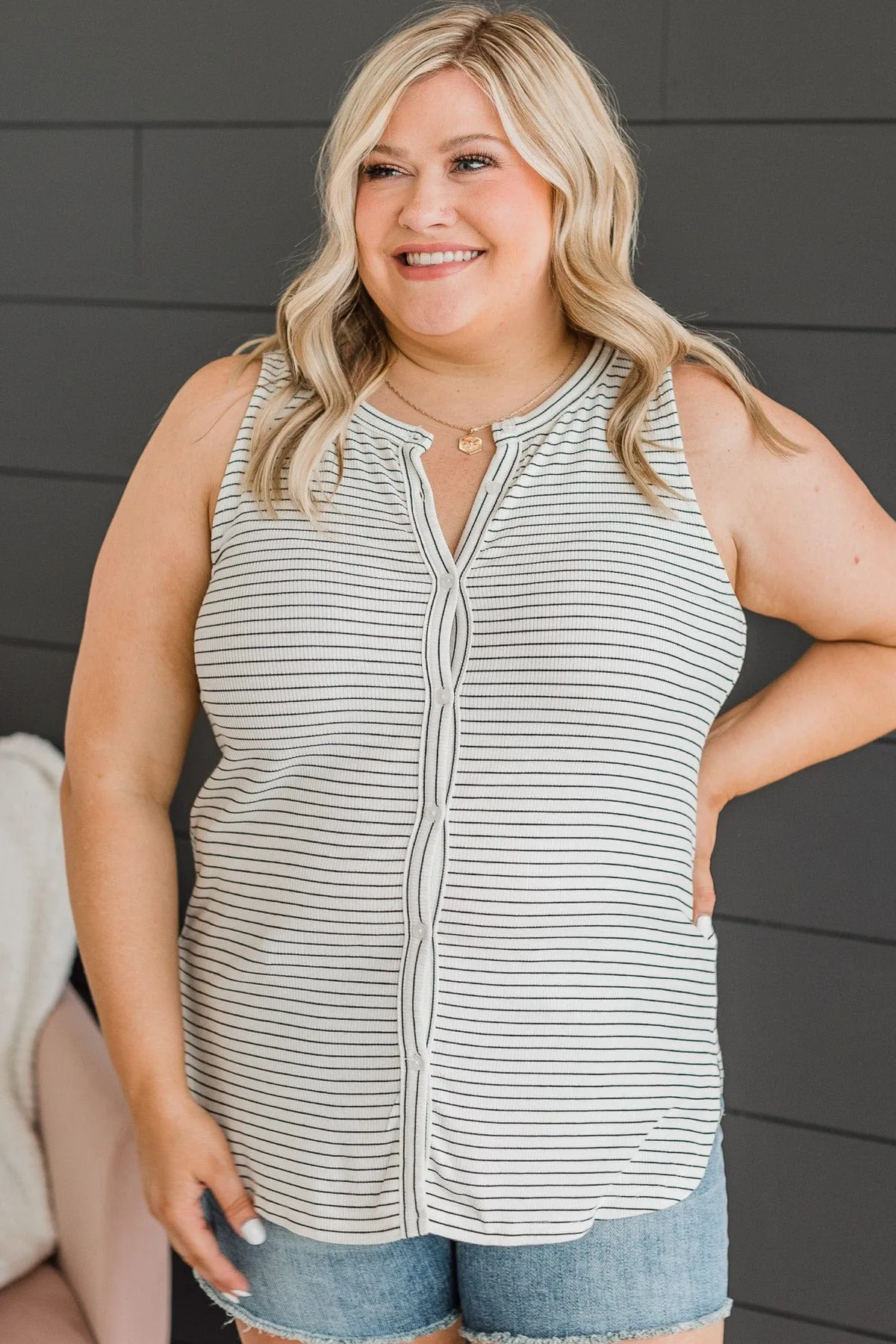 Fool For You Knit Button Tank Top- Off-White
