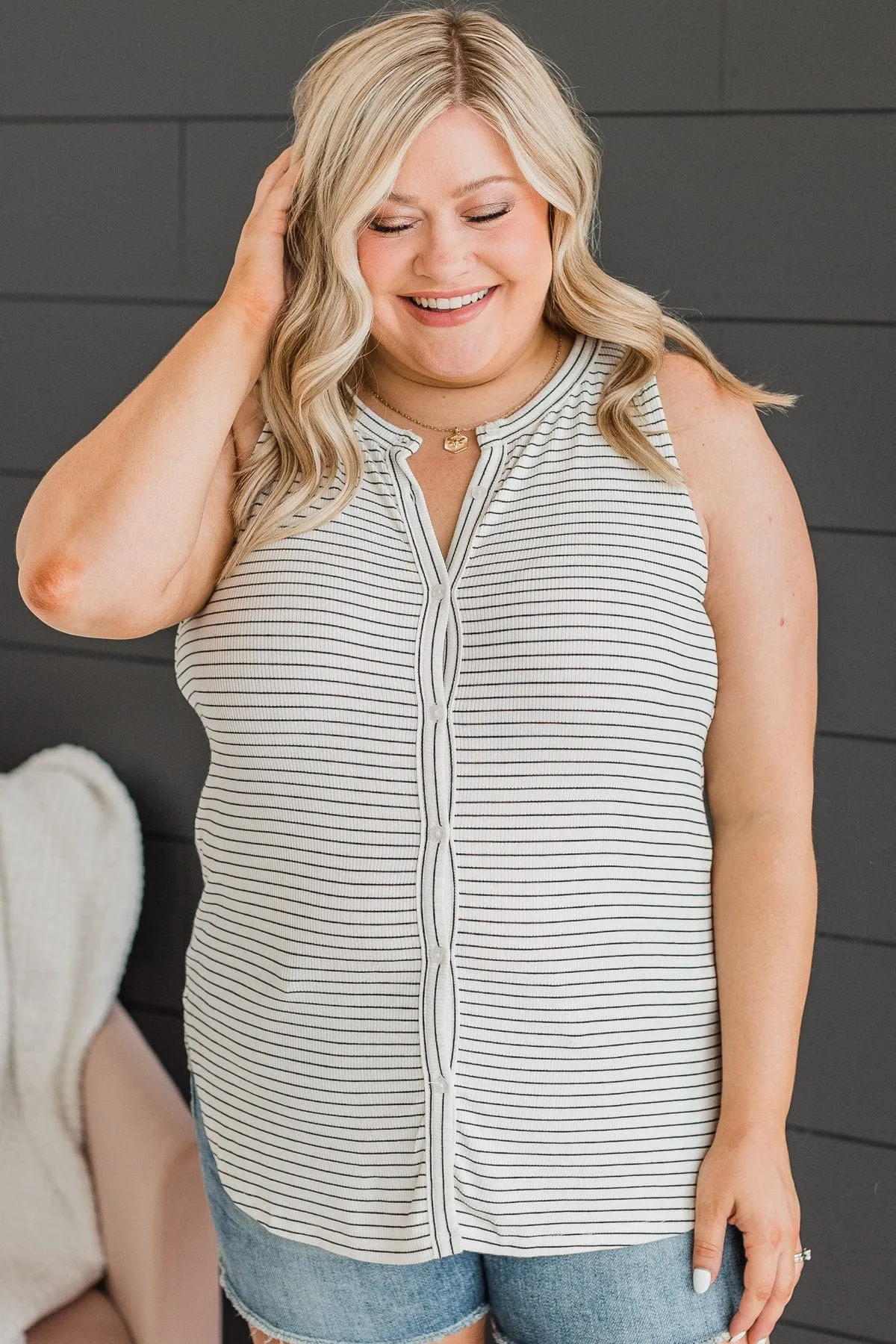 Fool For You Knit Button Tank Top- Off-White