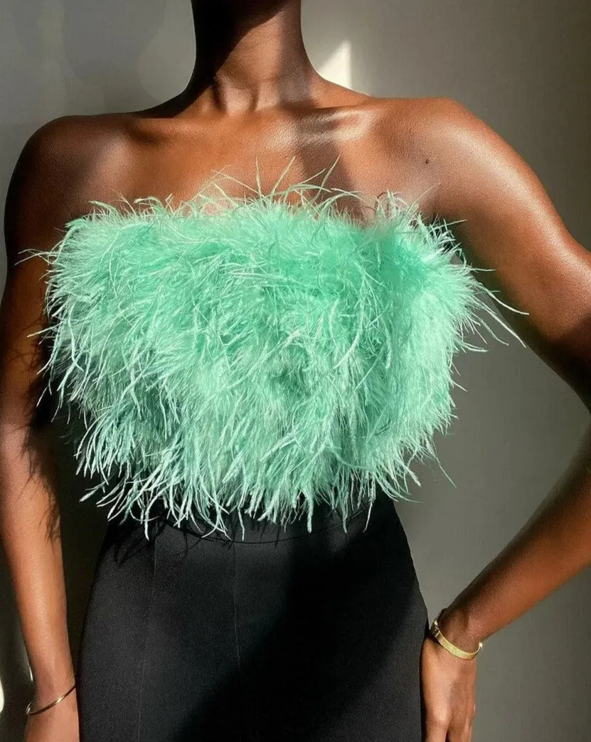 Forever Feather Off Shoulder Cropped Tube Top
