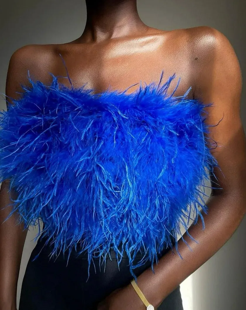 Forever Feather Off Shoulder Cropped Tube Top