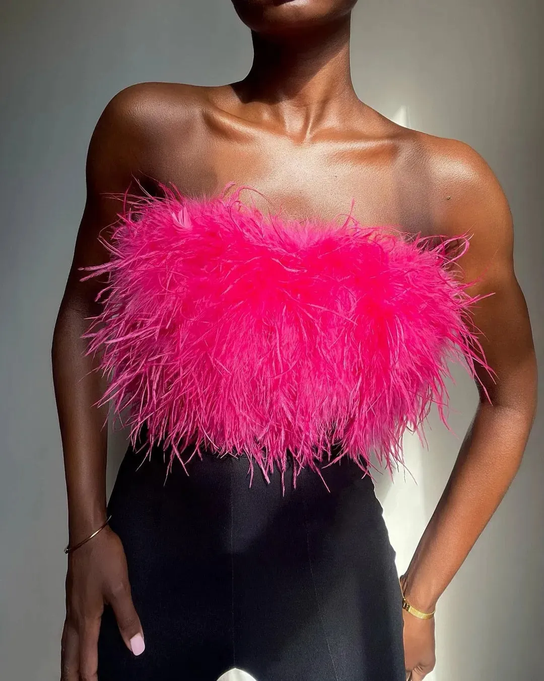 Forever Feather Off Shoulder Cropped Tube Top