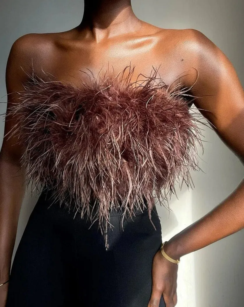 Forever Feather Off Shoulder Cropped Tube Top