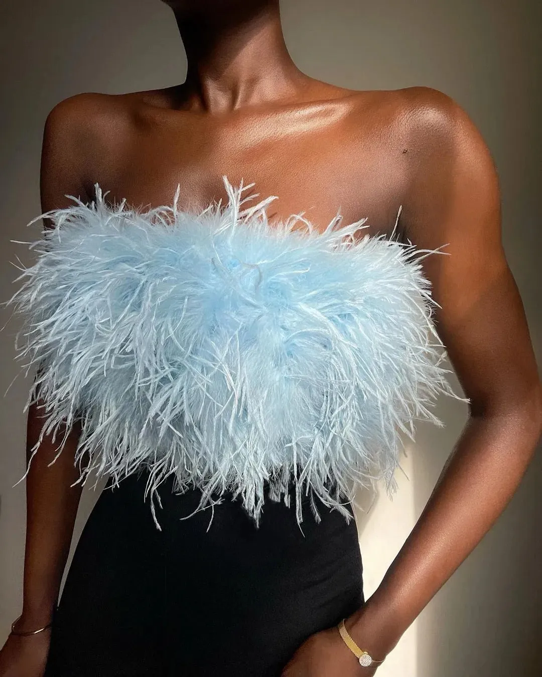 Forever Feather Off Shoulder Cropped Tube Top