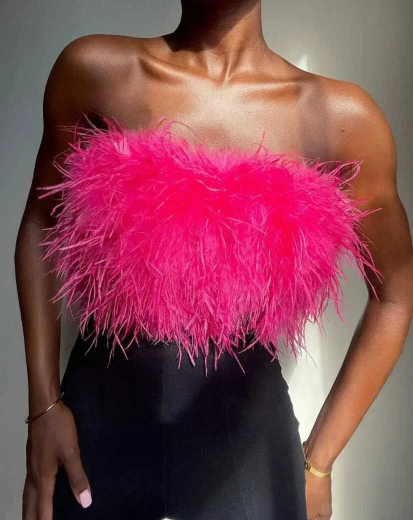 Forever Feather Off Shoulder Cropped Tube Top