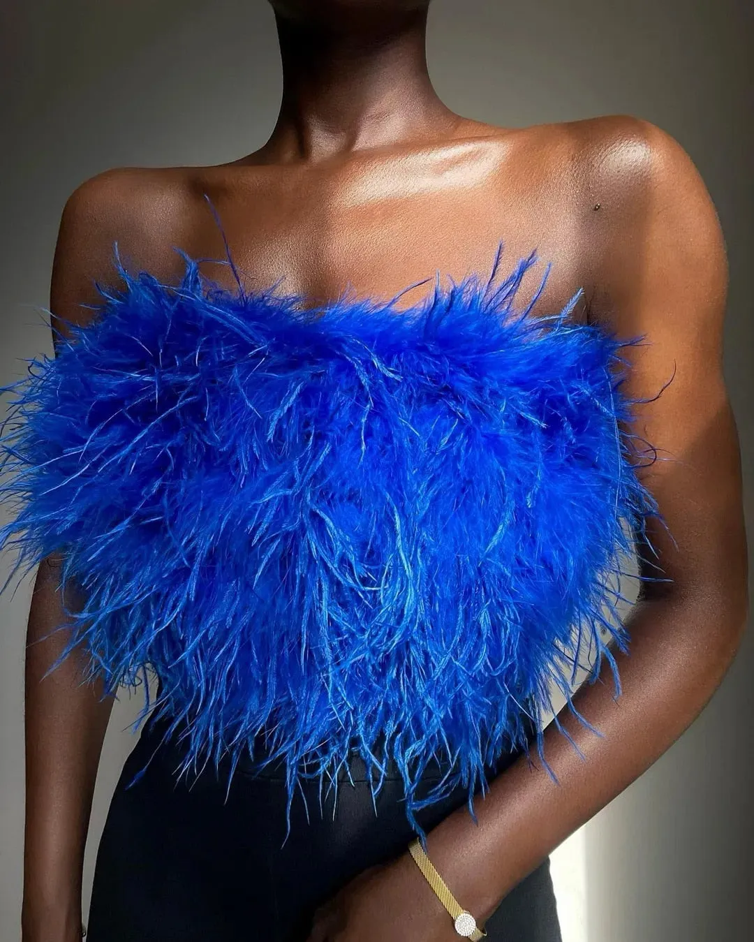 Forever Feather Off Shoulder Cropped Tube Top