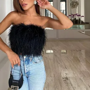 Forever Feather Off Shoulder Cropped Tube Top