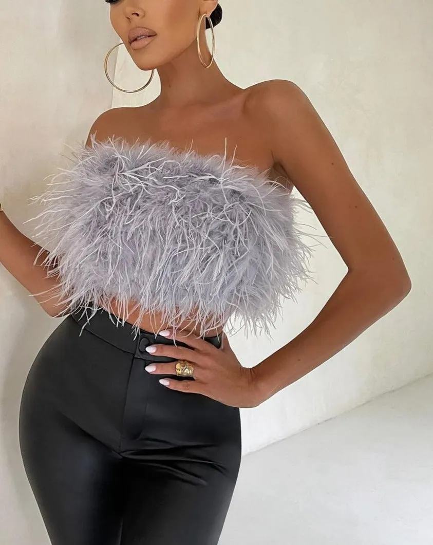 Forever Feather Off Shoulder Cropped Tube Top