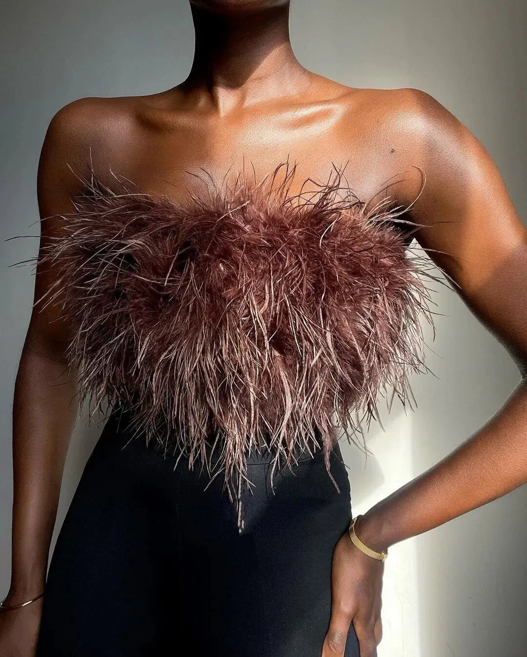 Forever Feather Off Shoulder Cropped Tube Top