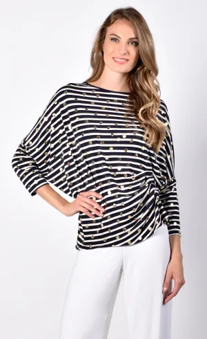 Frank Lyman Navy & White Striped Knit Tunic