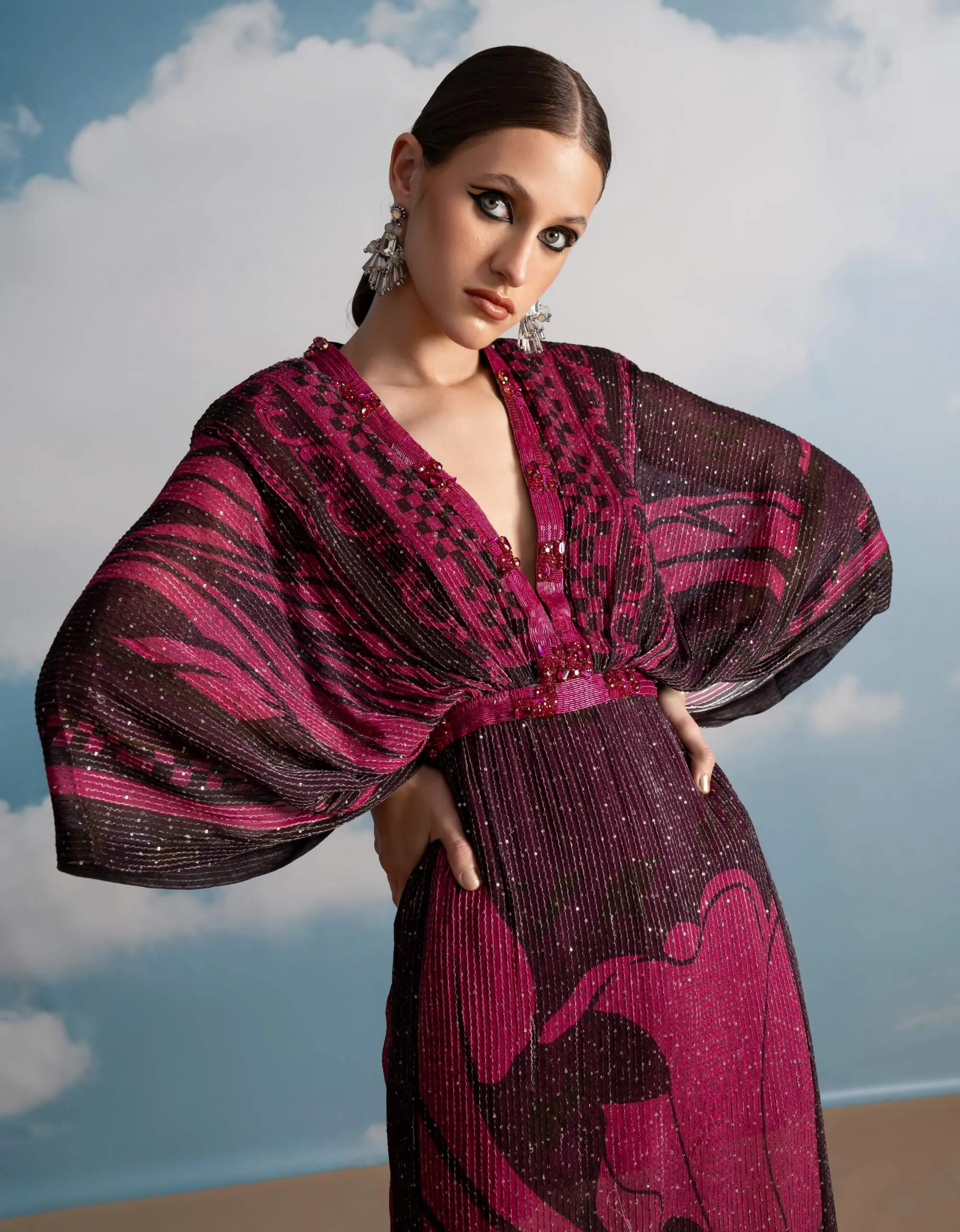 Fuchsia swirl printed kaftan