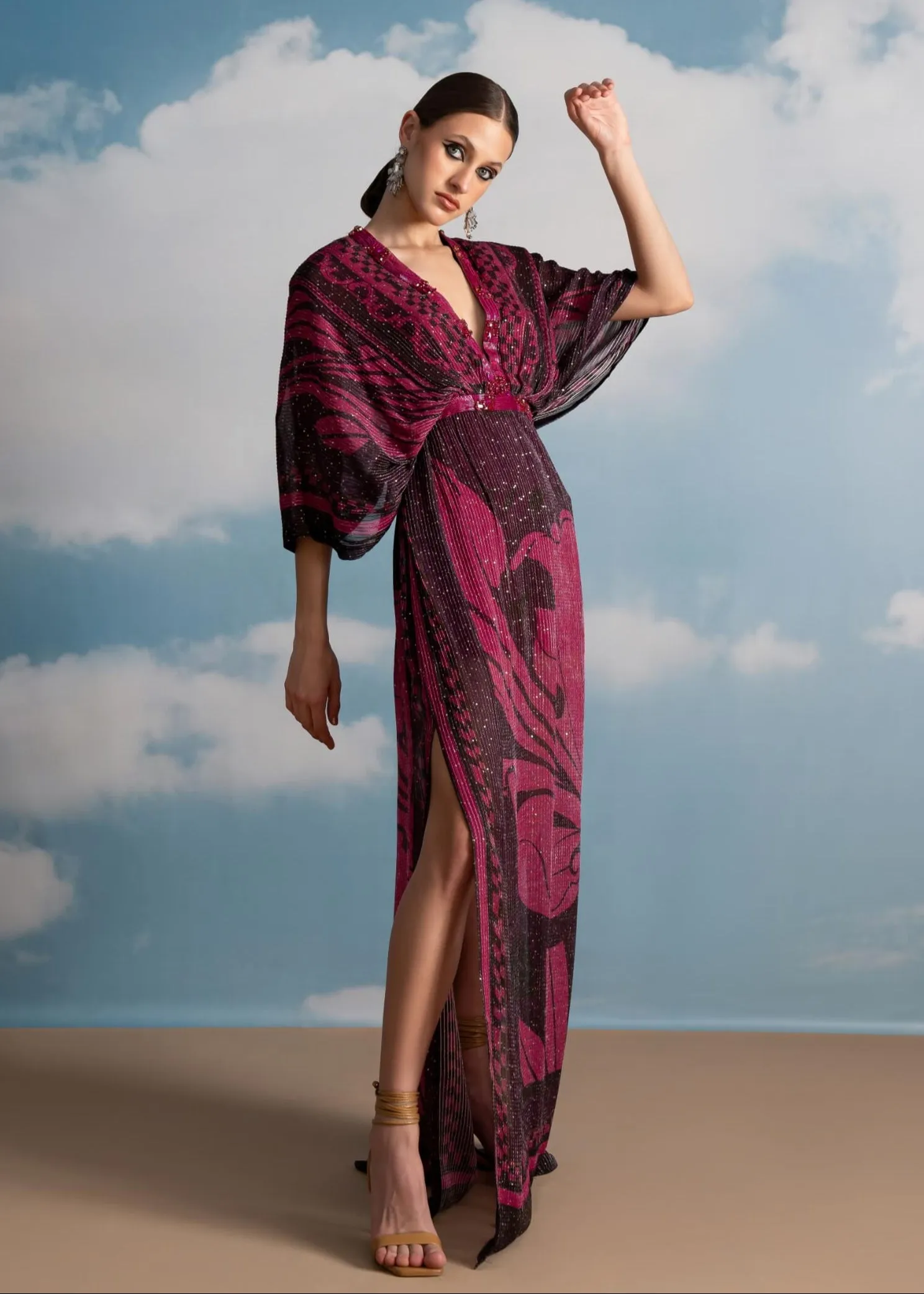 Fuchsia swirl printed kaftan