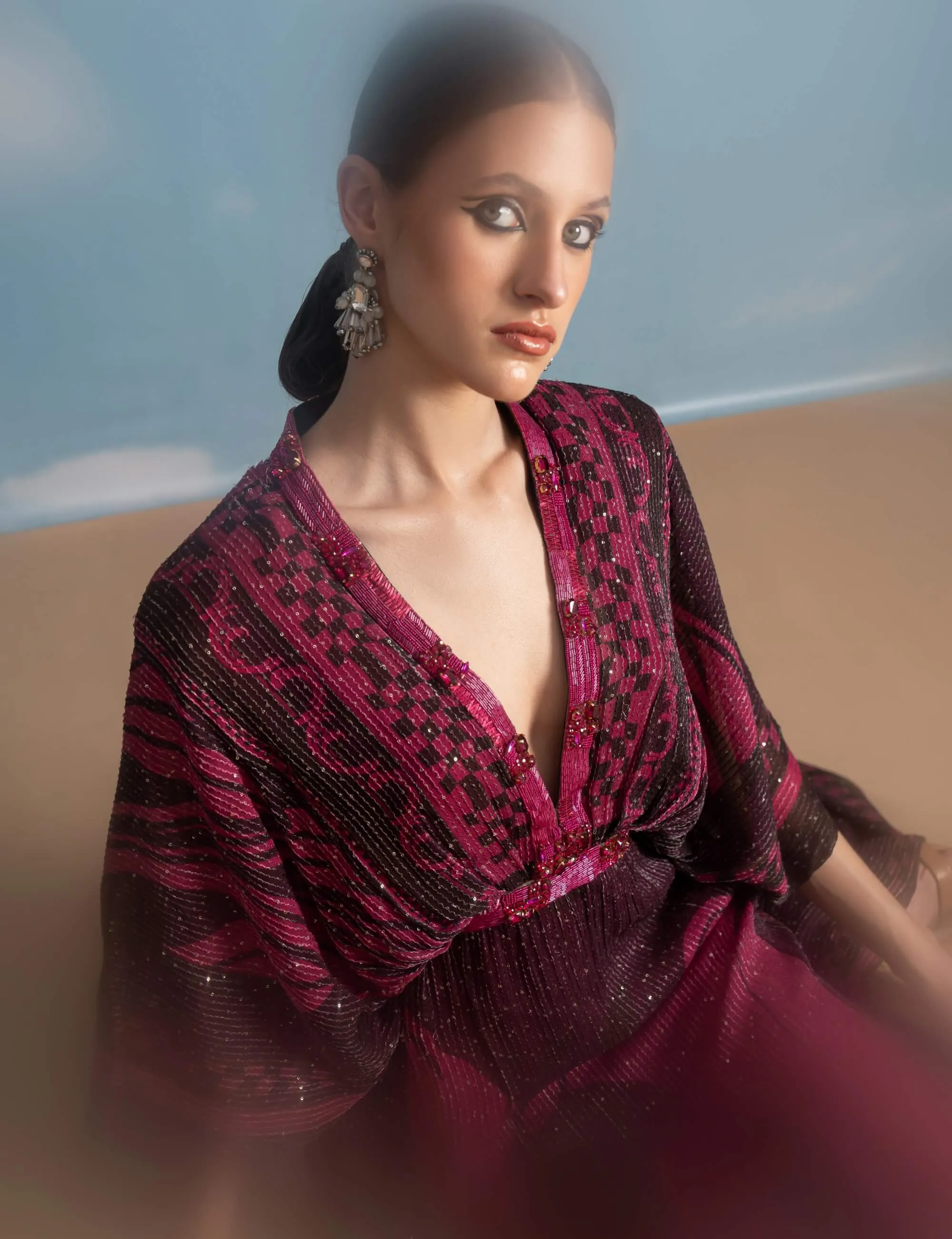 Fuchsia swirl printed kaftan