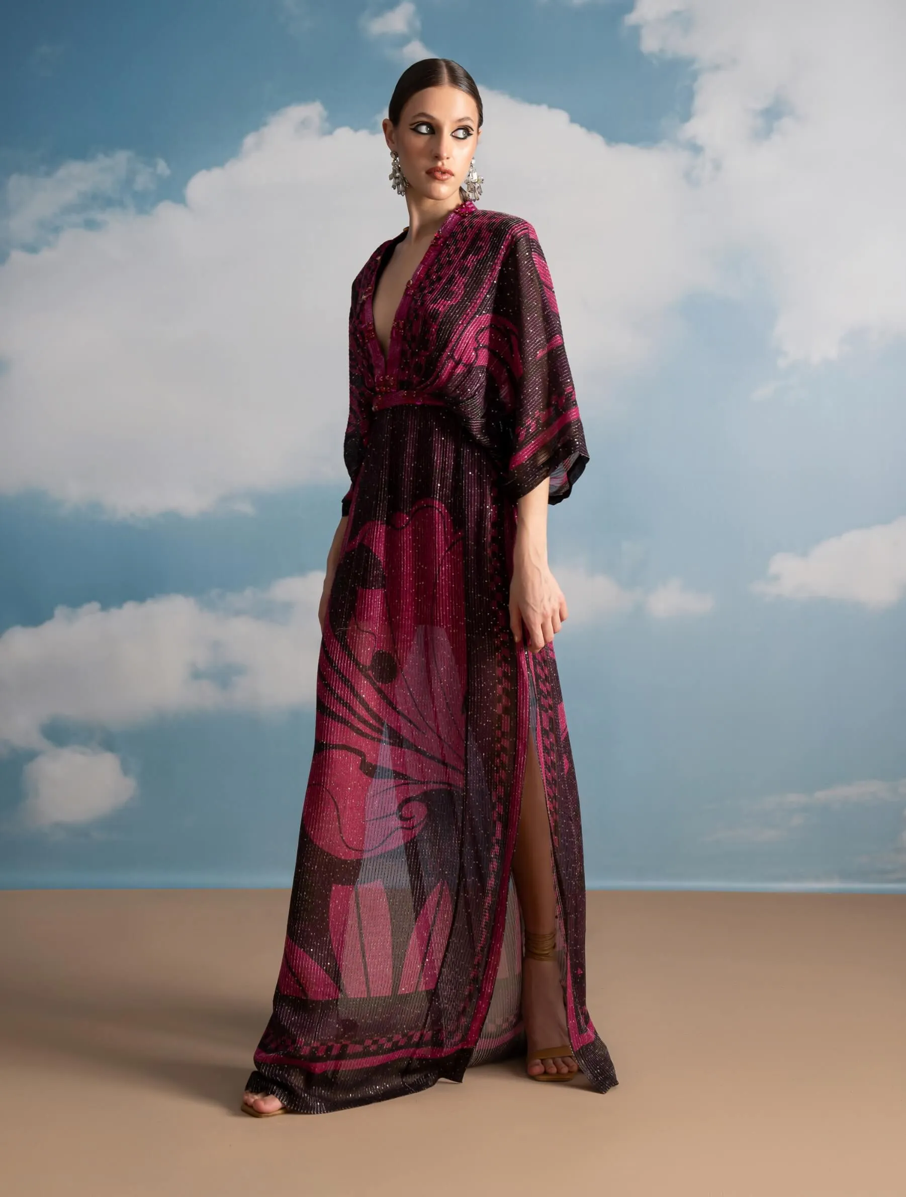 Fuchsia swirl printed kaftan