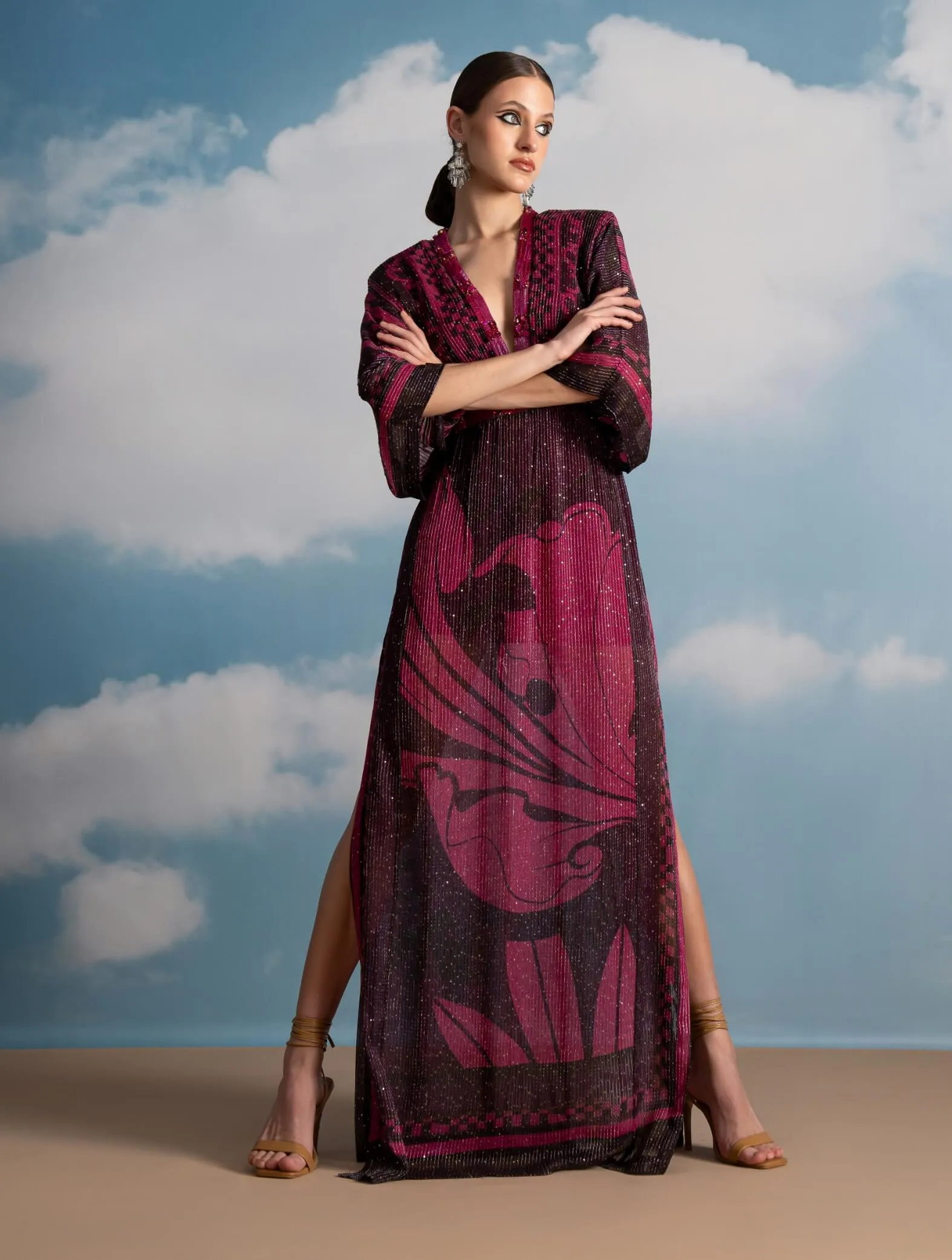 Fuchsia swirl printed kaftan