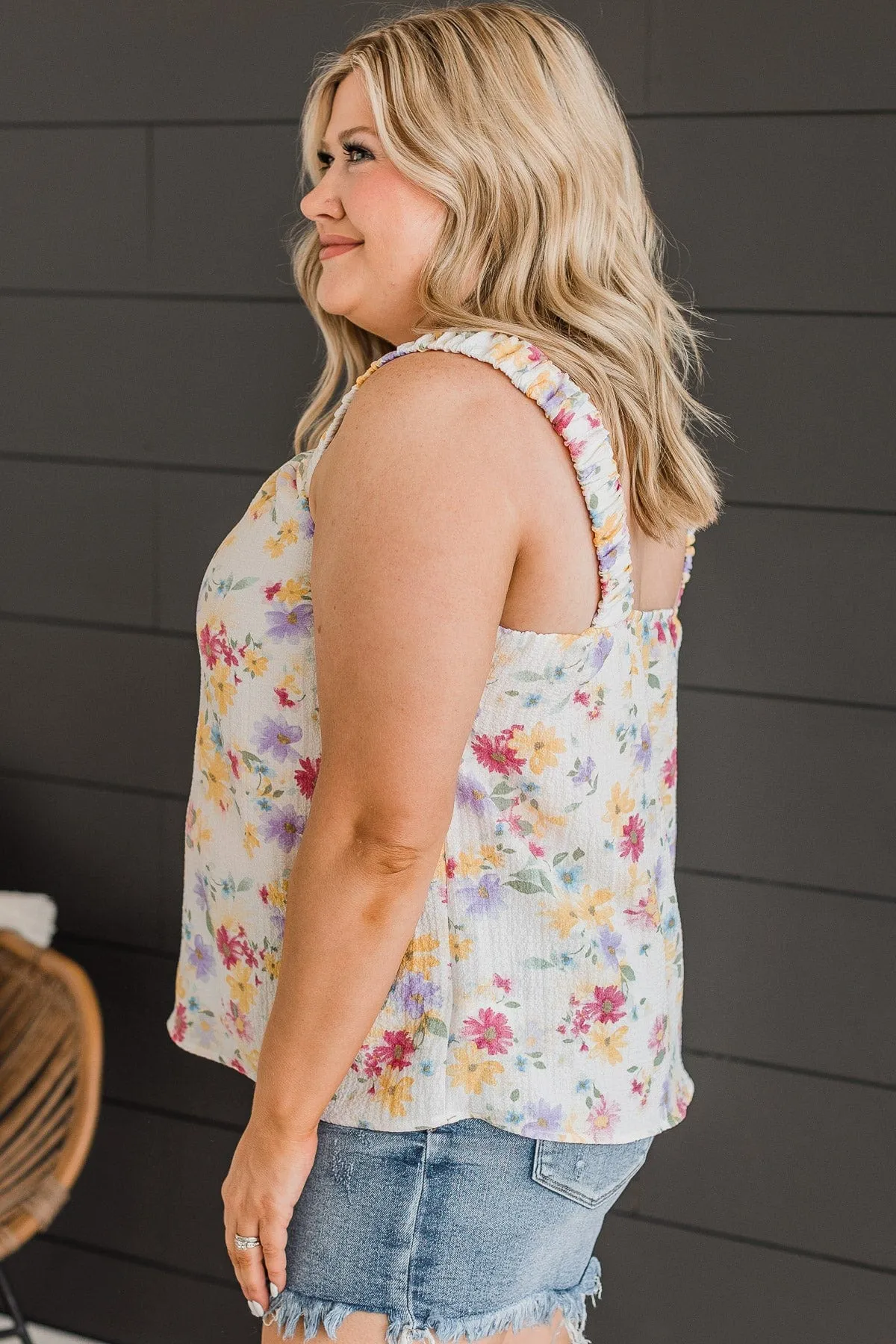 Gave You My Heart Floral Tank Top- Off-White