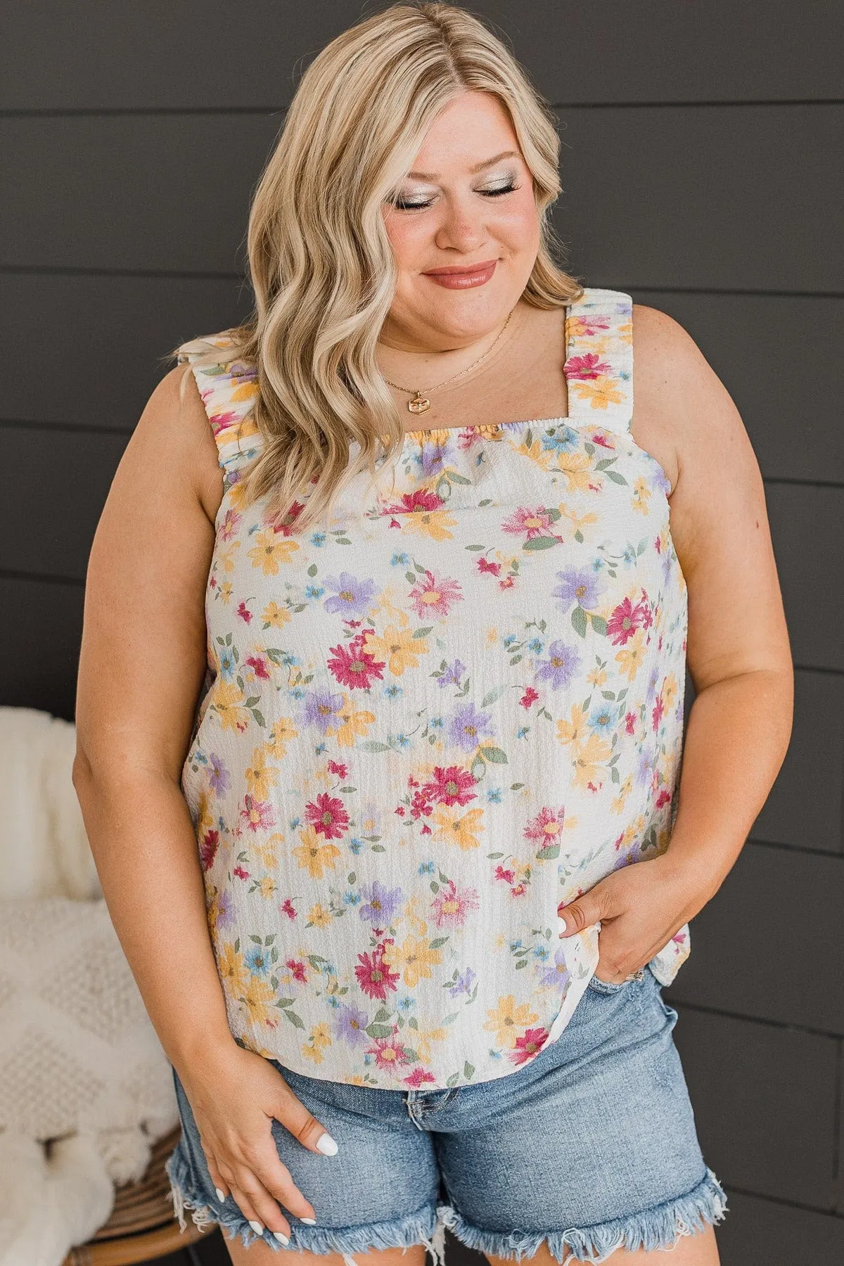 Gave You My Heart Floral Tank Top- Off-White