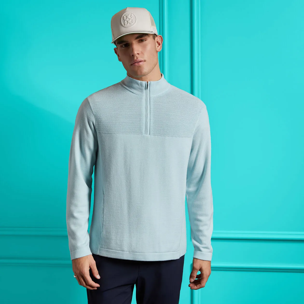 G/FORE MENS WIND BREAKER MERINO WOOL QUARTER ZIP PULLOVER - DAYBREAK