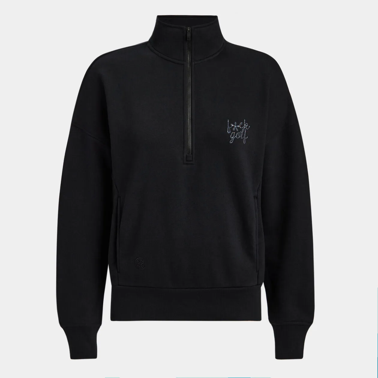 G/FORE WOMENS F*CK GOLF FRENCH TERRY QUARTER ZIP BOXY PULLOVER - ONYX