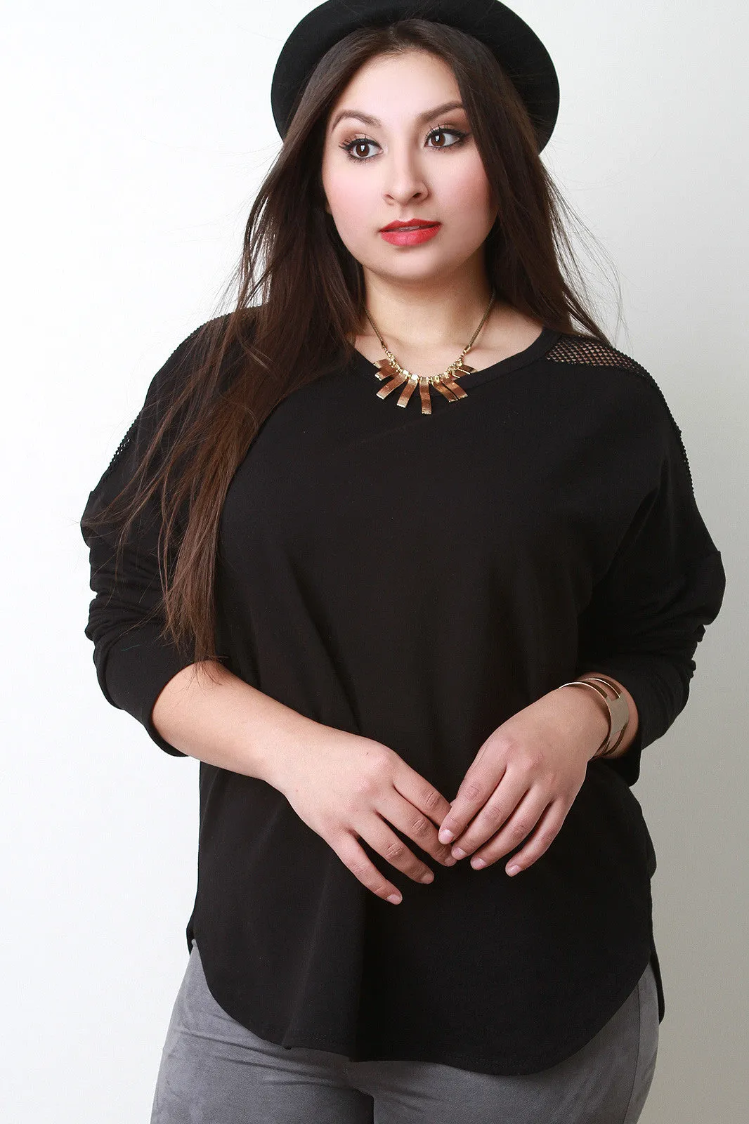 Glam Mesh Shoulder Sweater Top