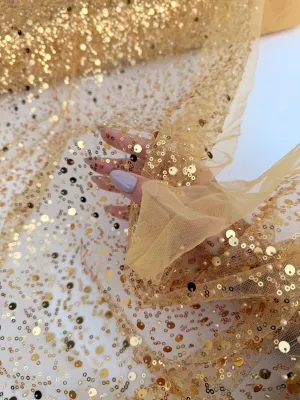 Gold Beaded Lace Fabric