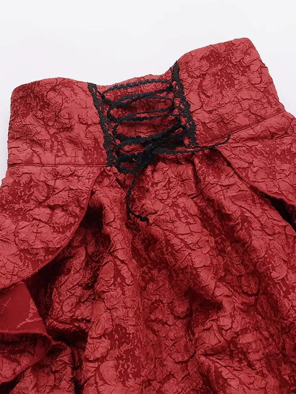 Gothic Lolita SK Ruffles Lace Up Burgundy Lolita Skirts