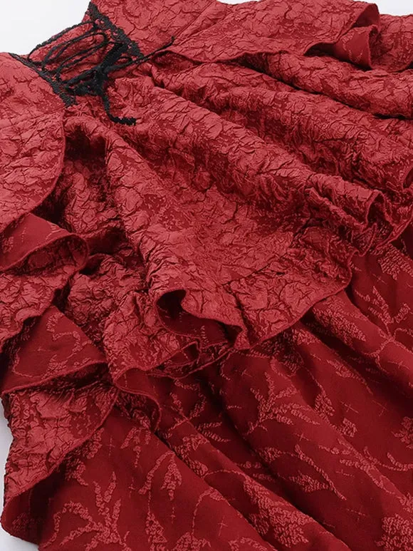 Gothic Lolita SK Ruffles Lace Up Burgundy Lolita Skirts