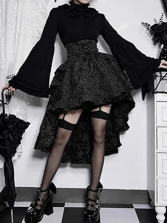 Gothic Lolita SK Ruffles Lace Up Burgundy Lolita Skirts