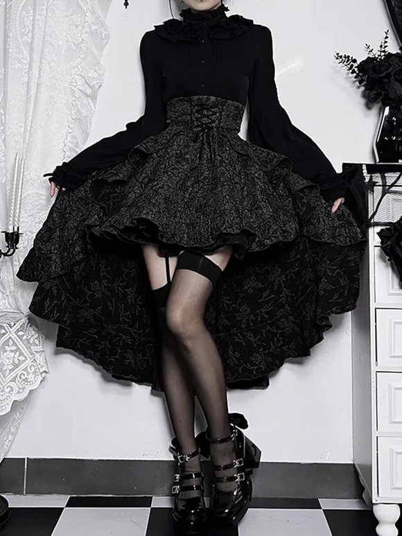 Gothic Lolita SK Ruffles Lace Up Burgundy Lolita Skirts