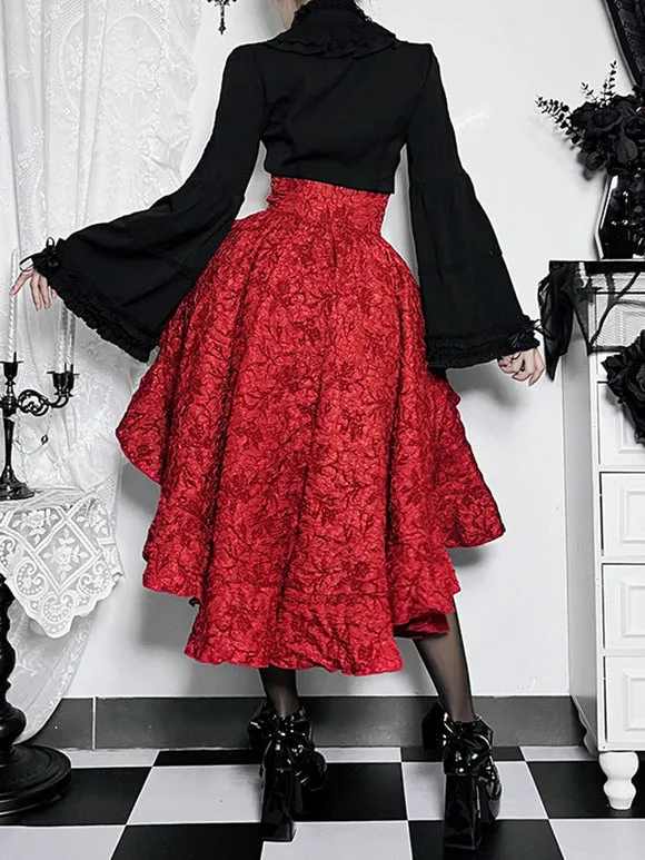 Gothic Lolita SK Ruffles Lace Up Burgundy Lolita Skirts