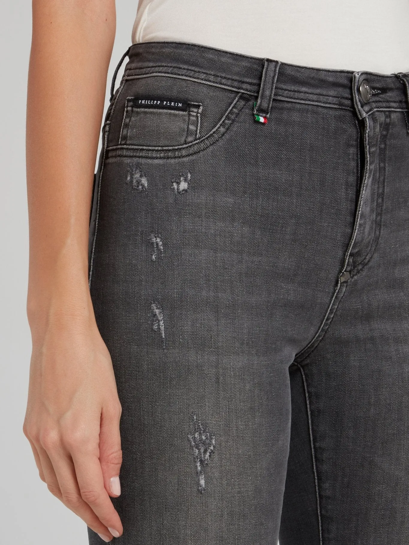 Grey High Waist Distressed Jeggings