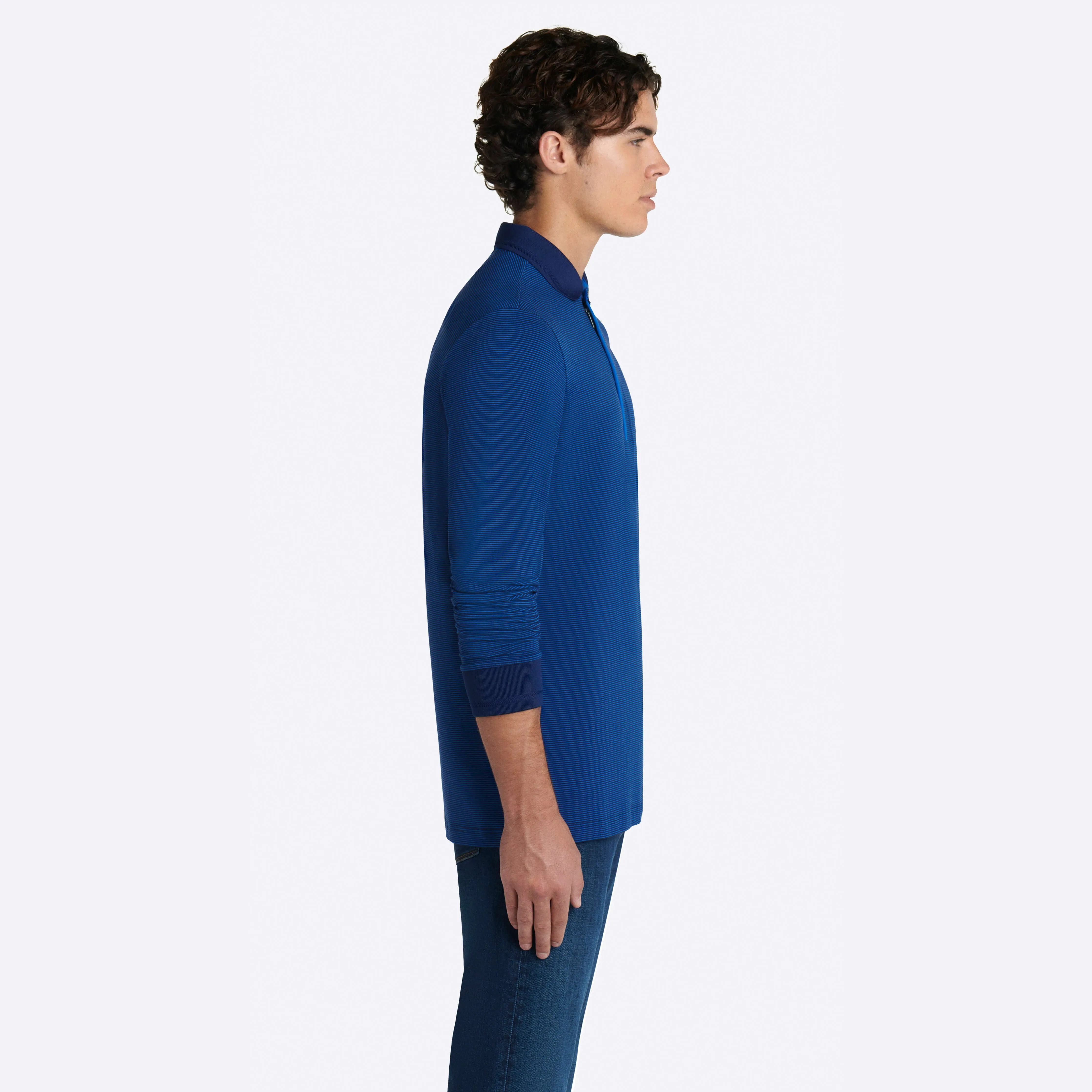Hairline Stripe Quarter Zip Mock Neck Pullover