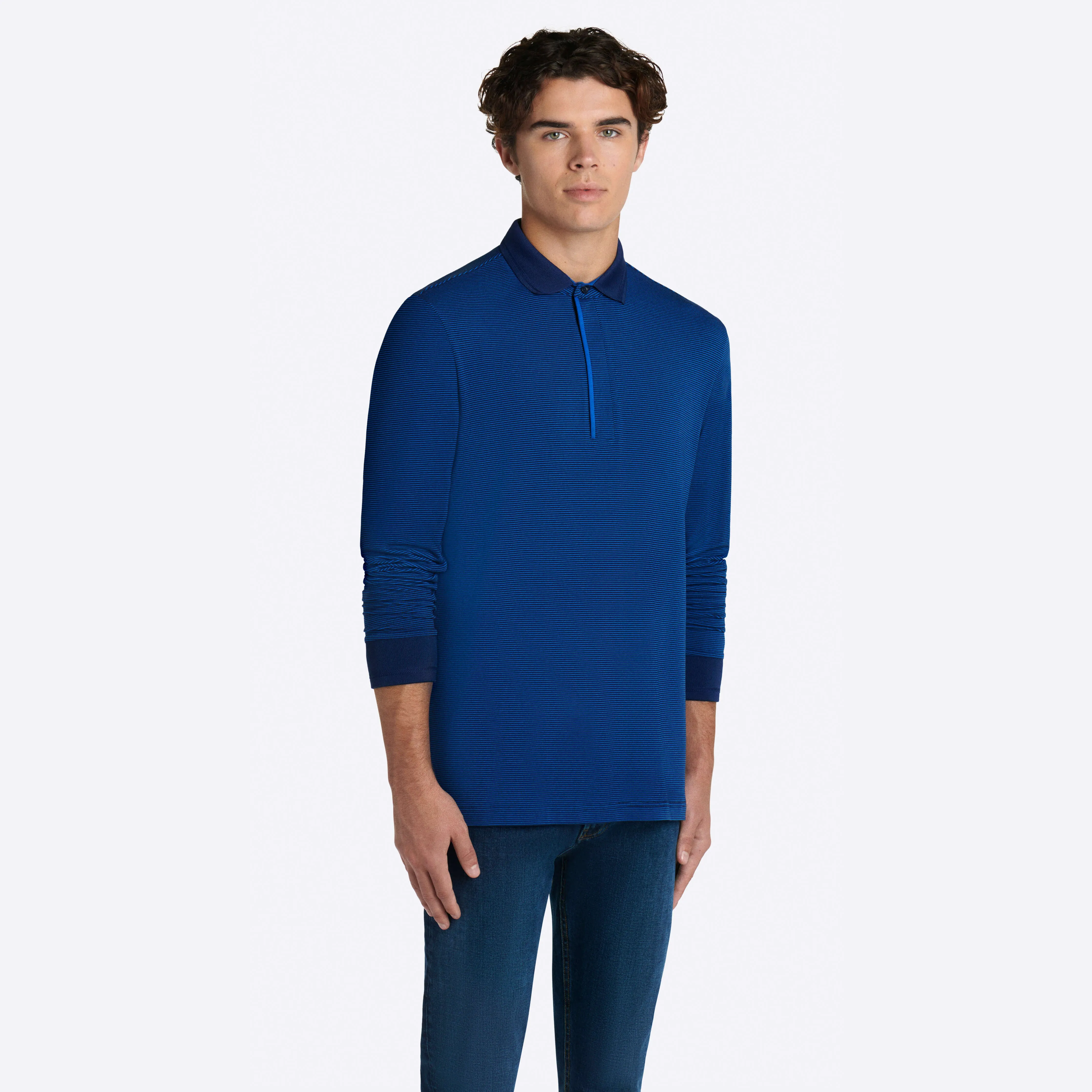 Hairline Stripe Quarter Zip Mock Neck Pullover