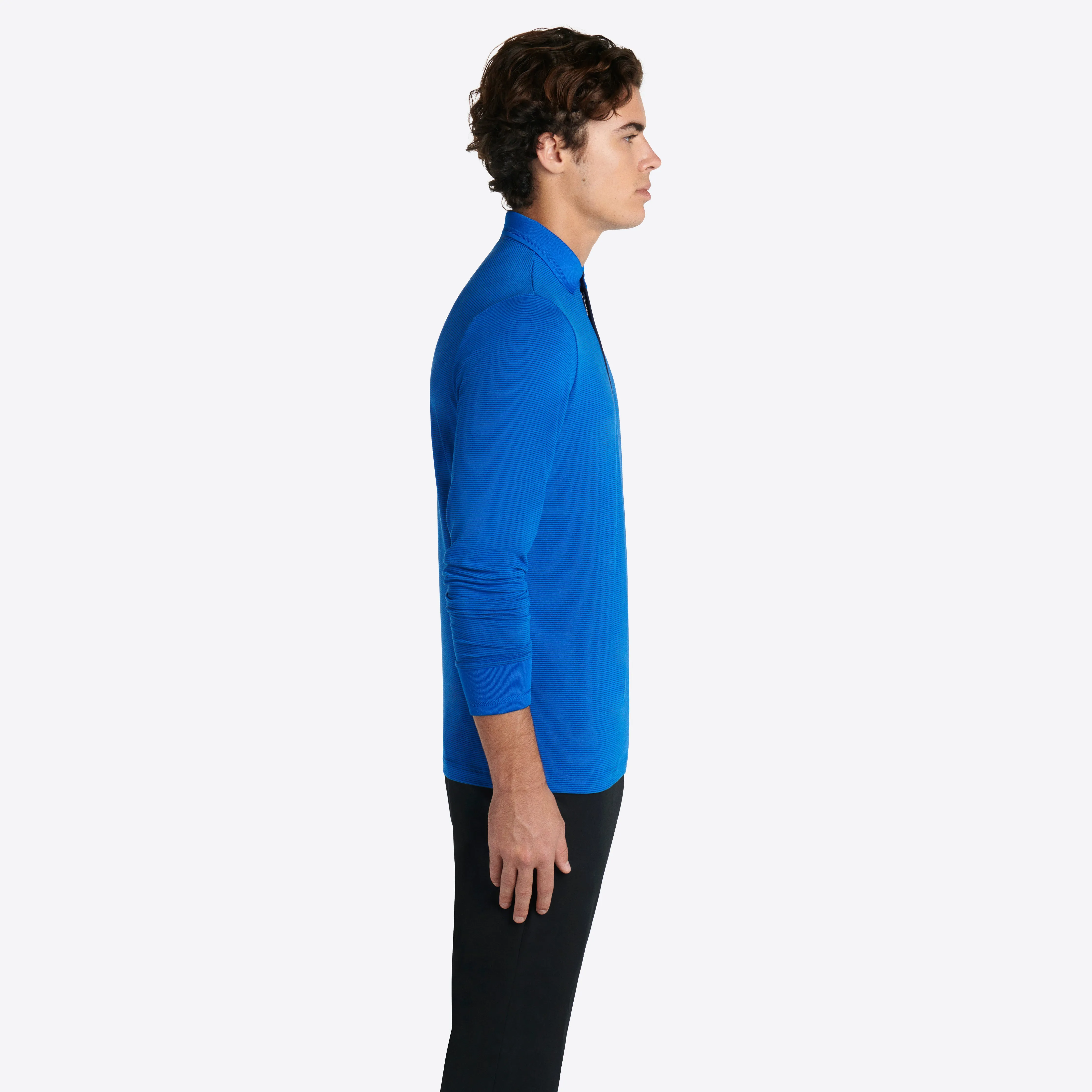 Hairline Stripe Quarter Zip Mock Neck Pullover