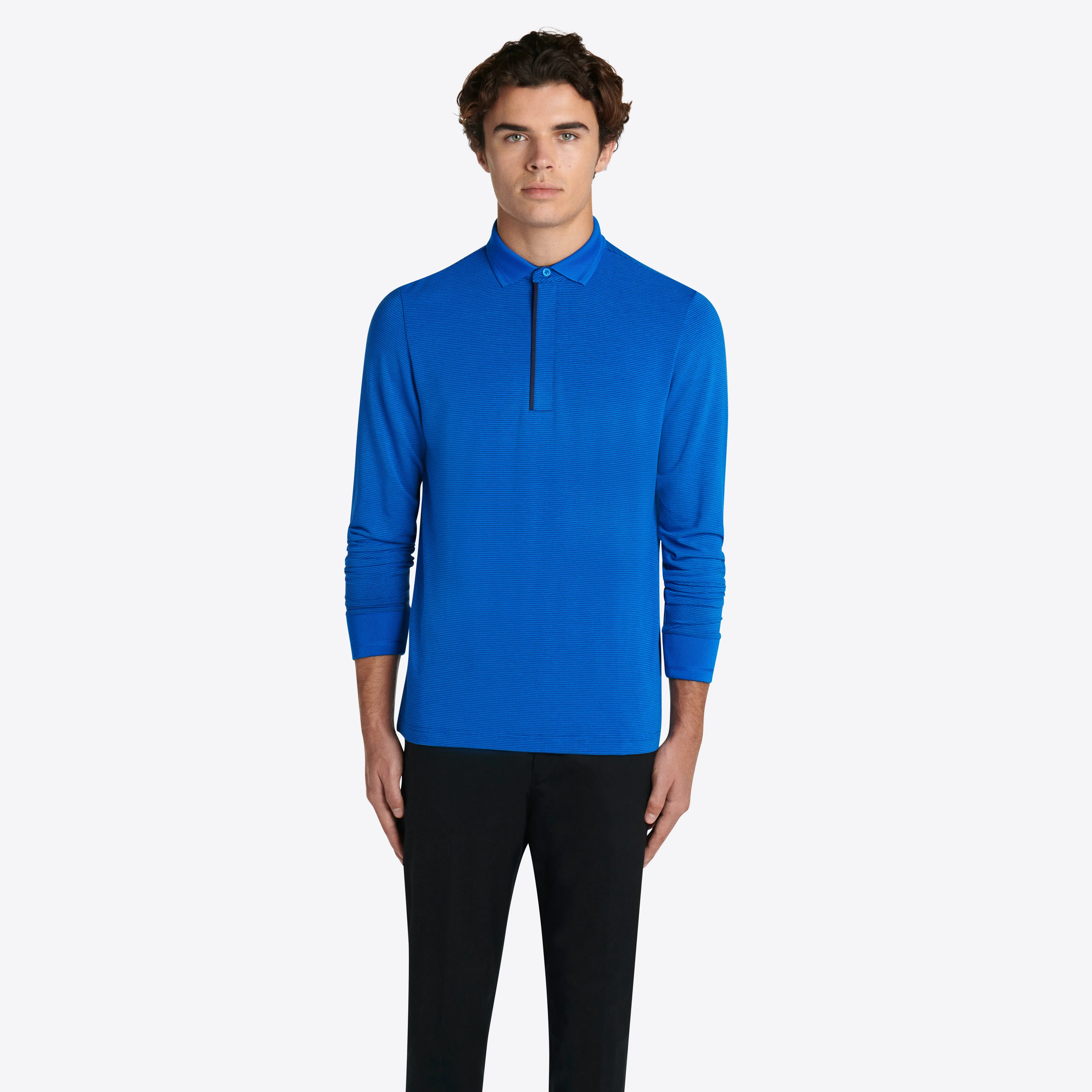 Hairline Stripe Quarter Zip Mock Neck Pullover