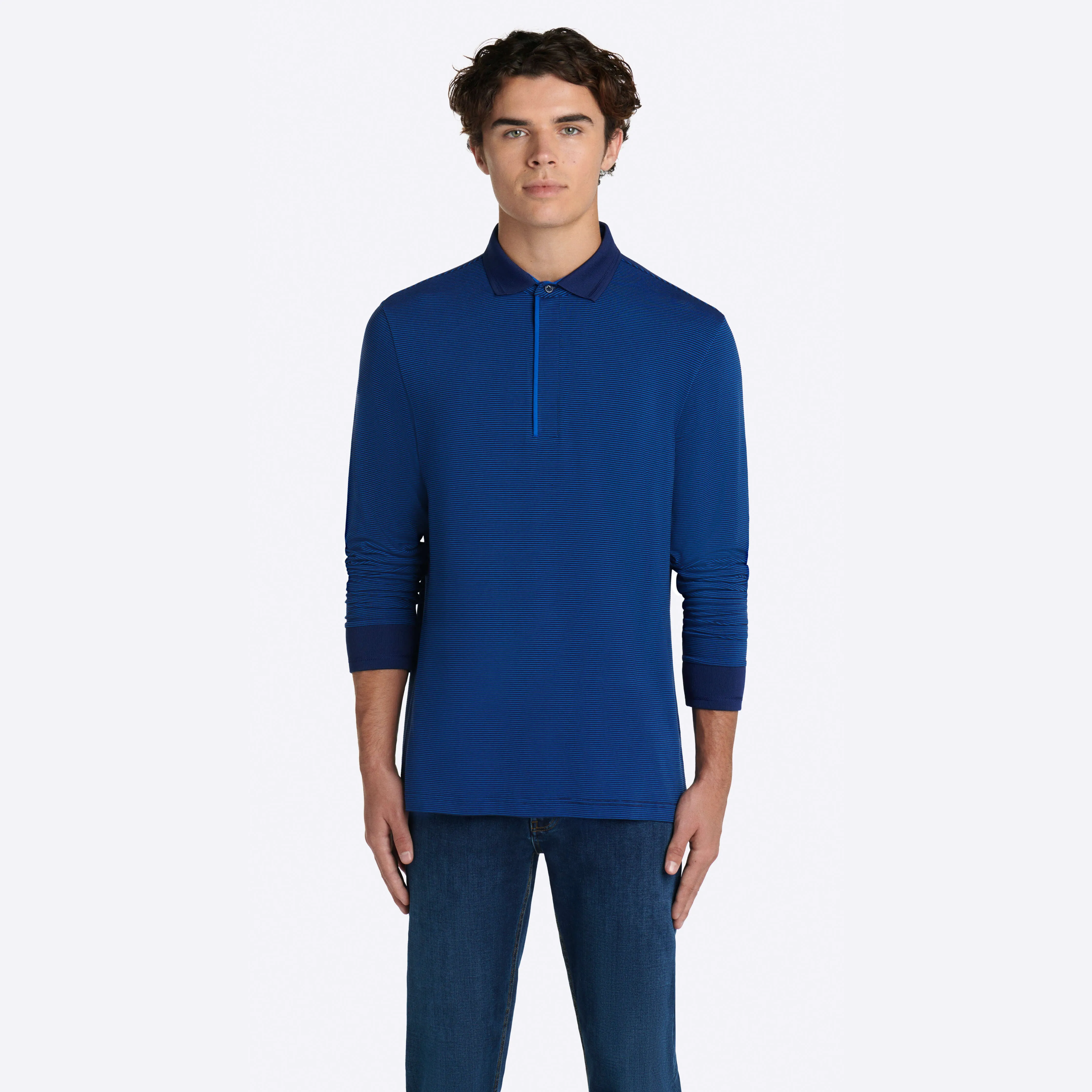 Hairline Stripe Quarter Zip Mock Neck Pullover