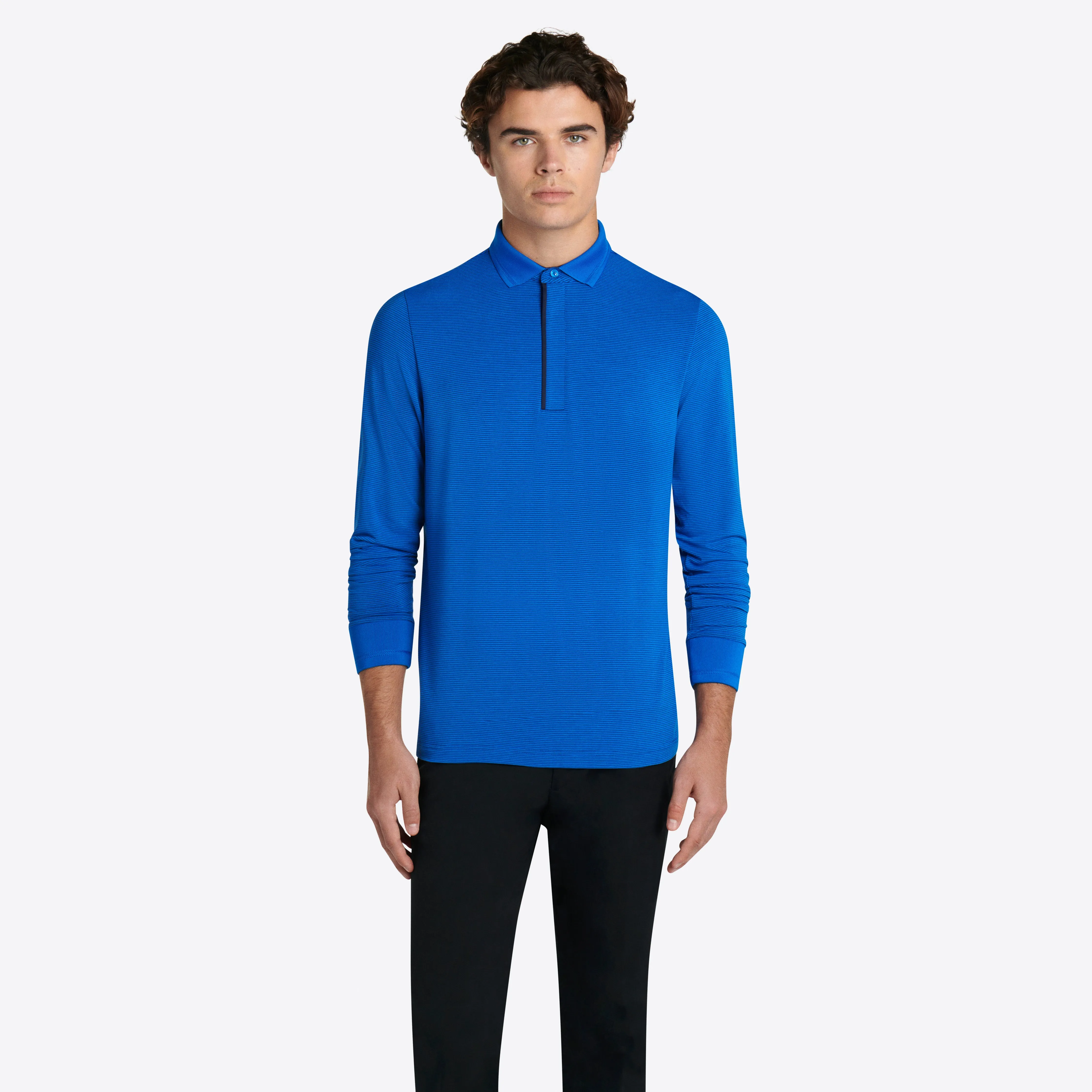 Hairline Stripe Quarter Zip Mock Neck Pullover