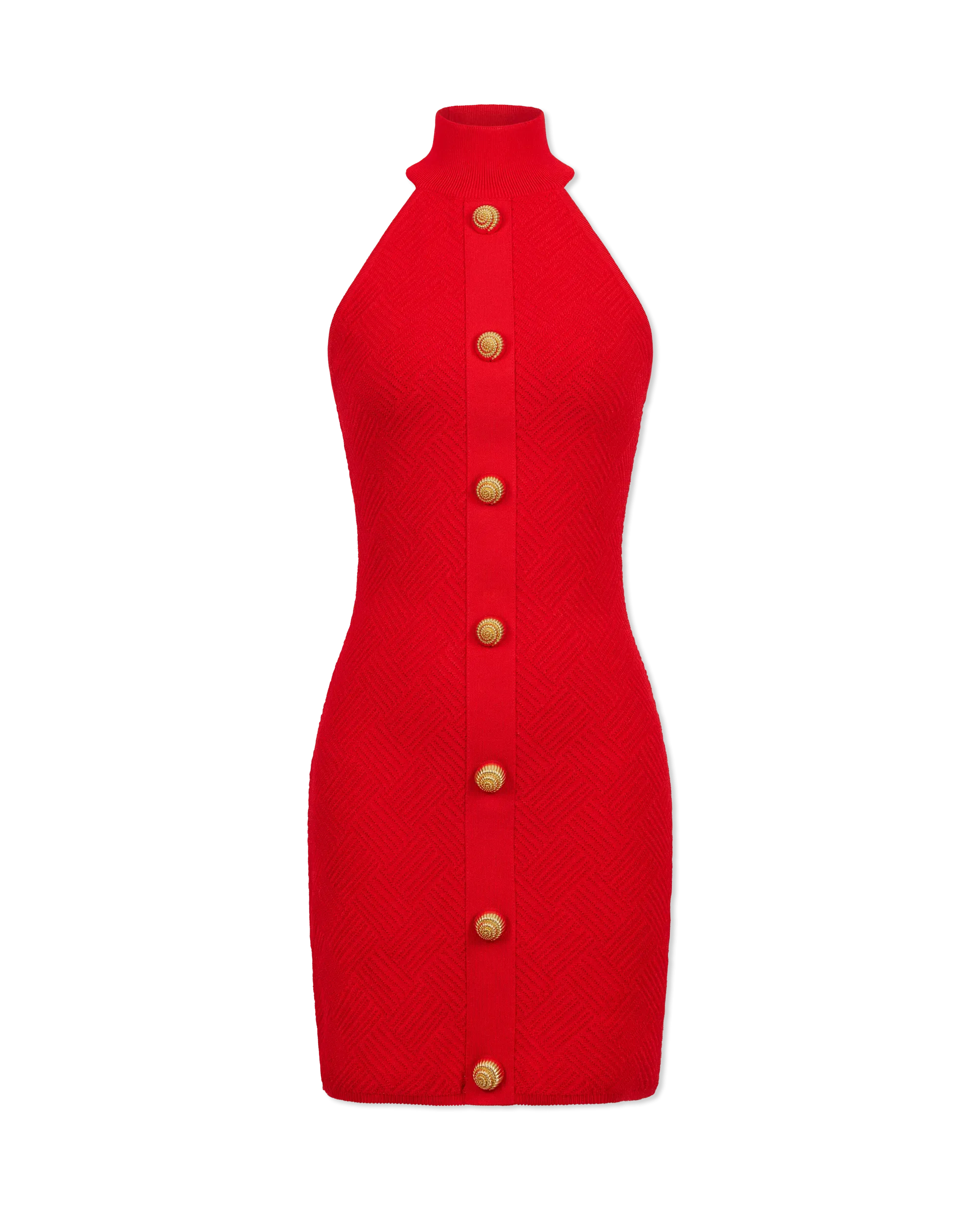 Halterneck Button Knit Mini Dress