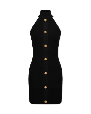 Halterneck Button Knit Mini Dress