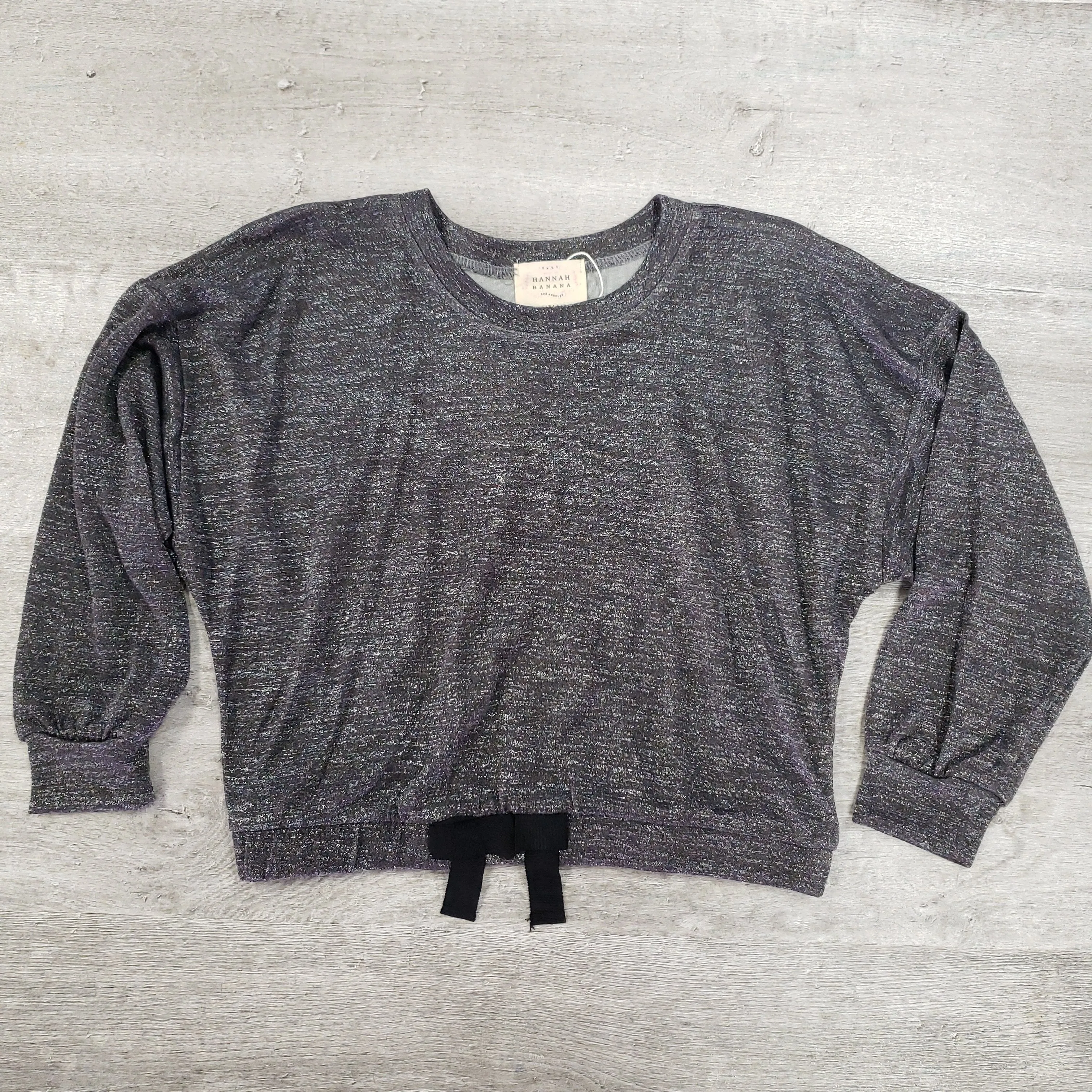 Hannah Banana Shimmery Metallic Long Sleeve Sweatshirt - Charcoal