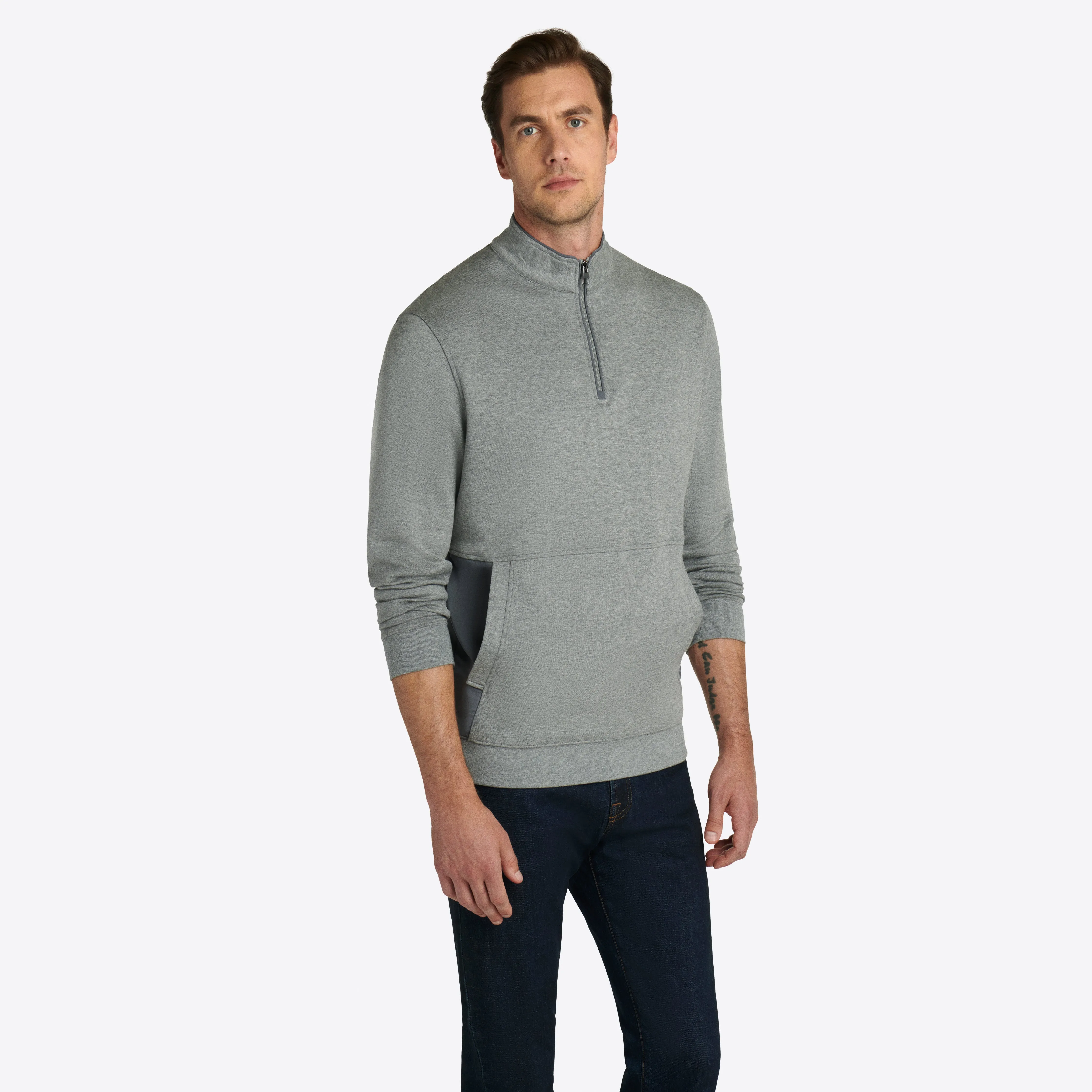 Heather Quarter Zip Mock Neck Pullover