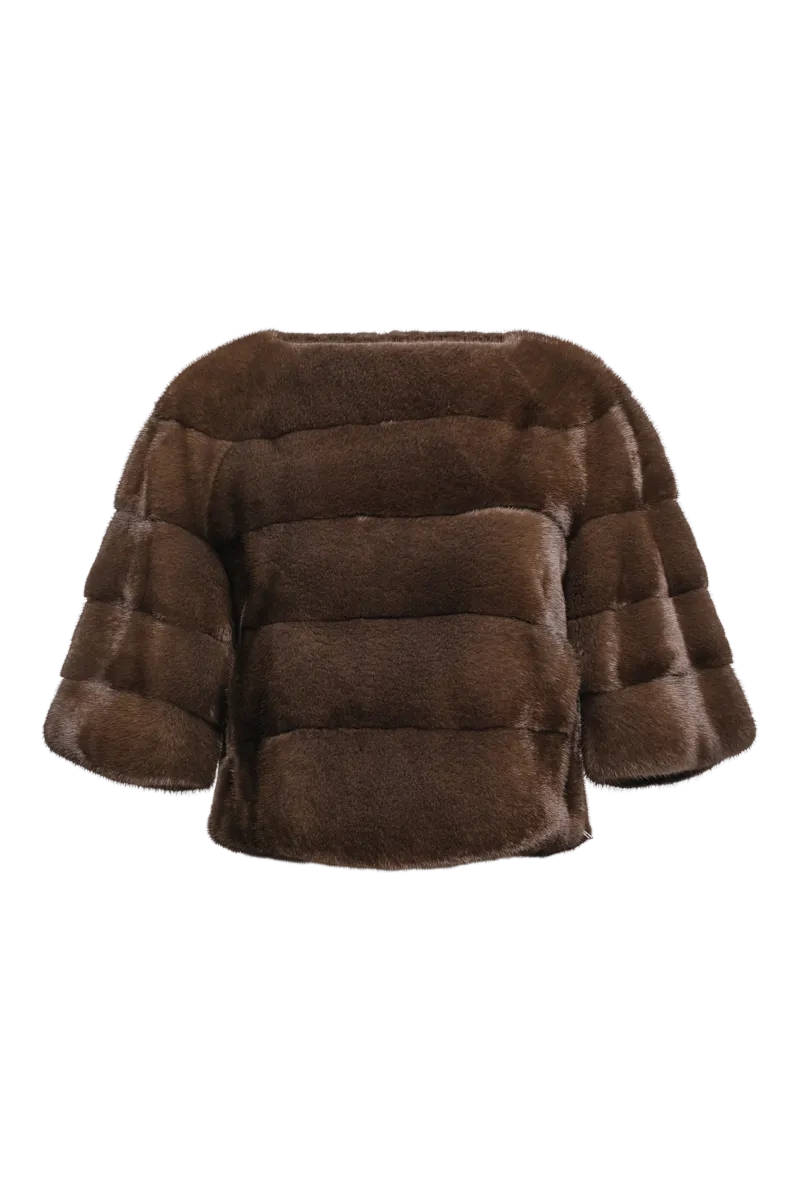 Horizontal Solid Color Mink Fur Pull - Over - Side Zipper
