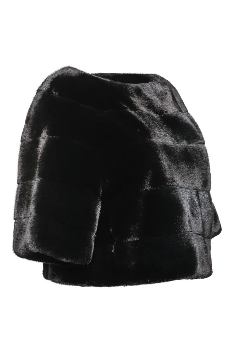 Horizontal Solid Color Mink Fur Pull - Over - Side Zipper