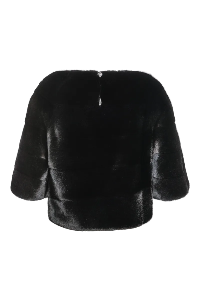 Horizontal Solid Color Mink Fur Pull - Over - Side Zipper