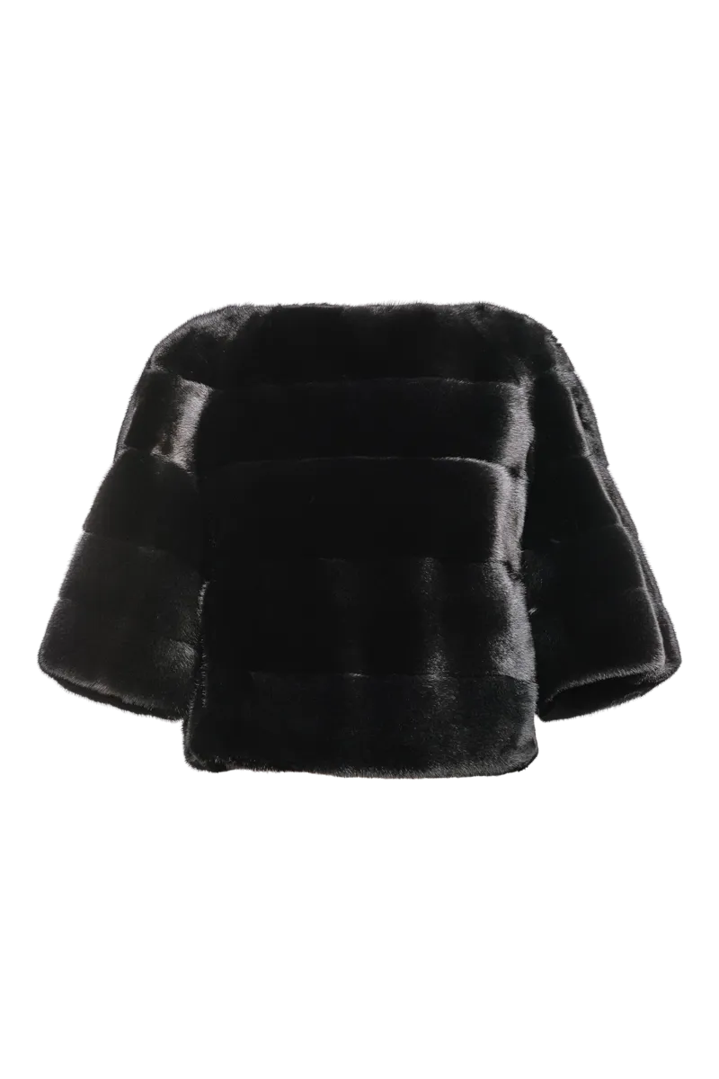 Horizontal Solid Color Mink Fur Pull - Over - Side Zipper