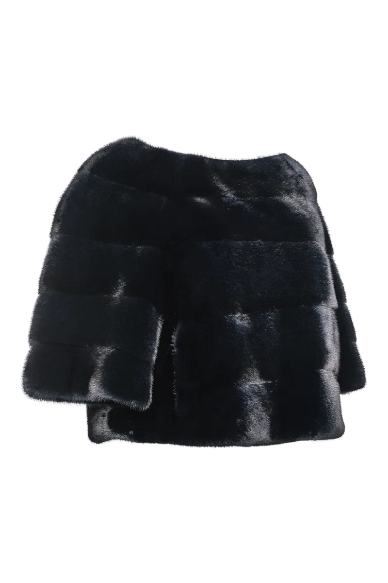 Horizontal Solid Color Mink Fur Pull - Over - Side Zipper